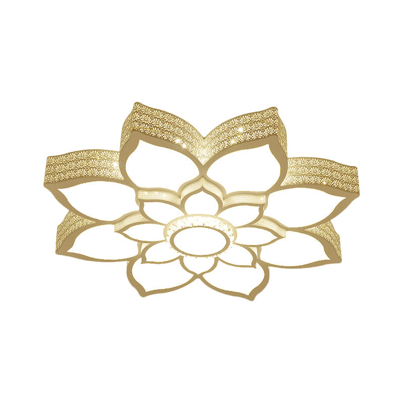 Contemporary White Led Lotus Ceiling Fixture - Metallic Flush Mount Light 21.5/29.5 Width