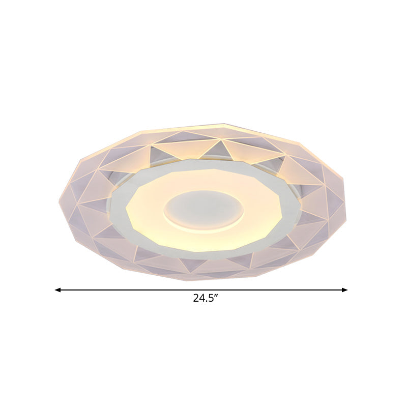 Wide Led Bedroom Flushmount With Polygon Acrylic Shade In White - 16.5/20.5/24.5 Sizes Warm/White
