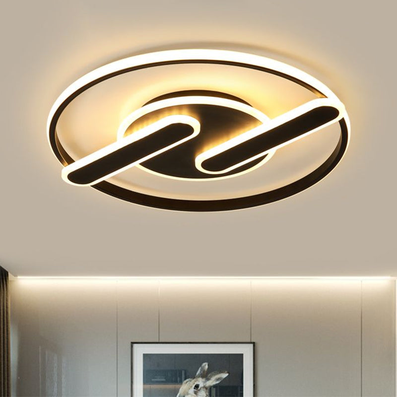 Nordic Led Circular Flush Mount Lighting Dual Lines Design 16.5/20.5 W Acrylic Black / 16.5