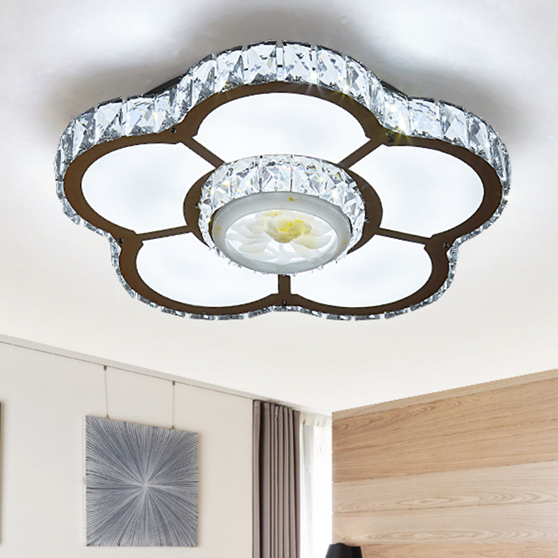 Sleek Led Semi Flush Mount Flower Ceiling Lamp With Beveled Crystal Shade - Chrome Finish
Or