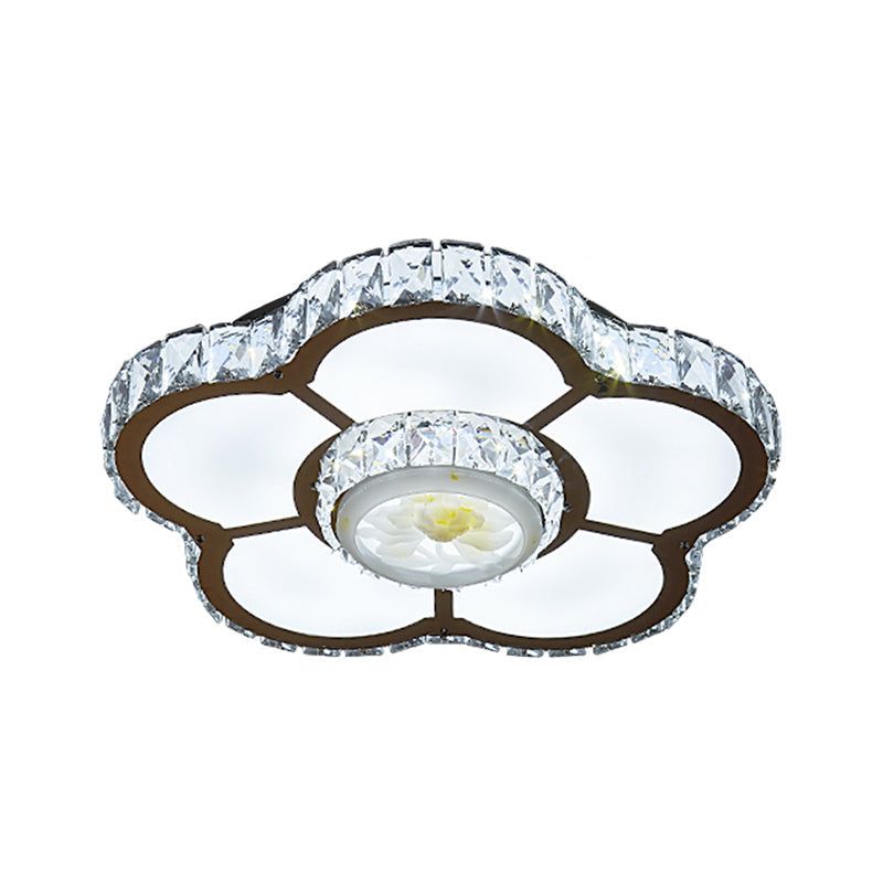 Sleek Led Semi Flush Mount Flower Ceiling Lamp With Beveled Crystal Shade - Chrome Finish
Or