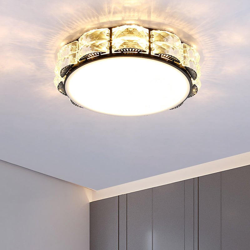 Minimalist Crystal Led Flush Lamp In Black/White: Square/Round Ceiling Mount Light Fixture
Note: