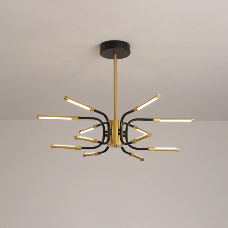 Minimalist Black-Gold U-Shape Chandelier With 12-Head Metallic Design – Warm/White Light