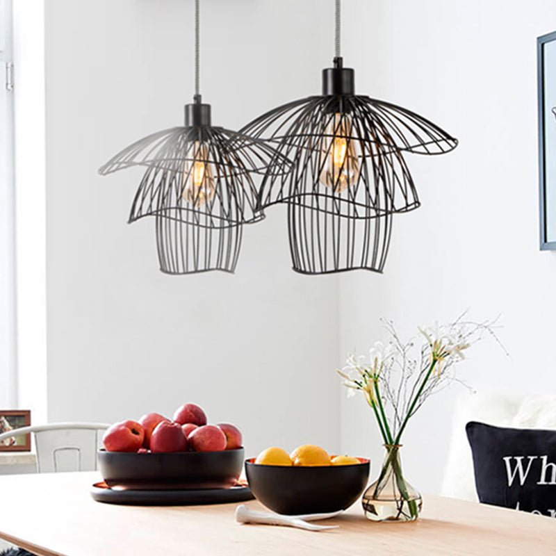 Modern 3-Tier Steel Cage Ceiling Pendant Light In Black/White/Green Black