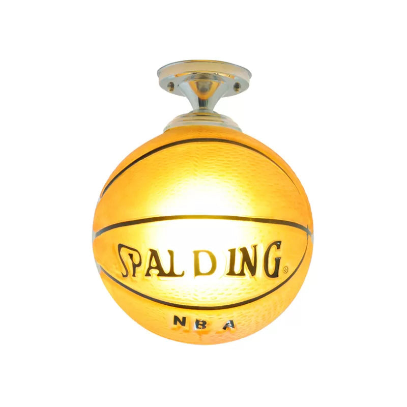 Boys Basketball Ceiling Mount Light - Sport Style Glass Lamp For Bedroom