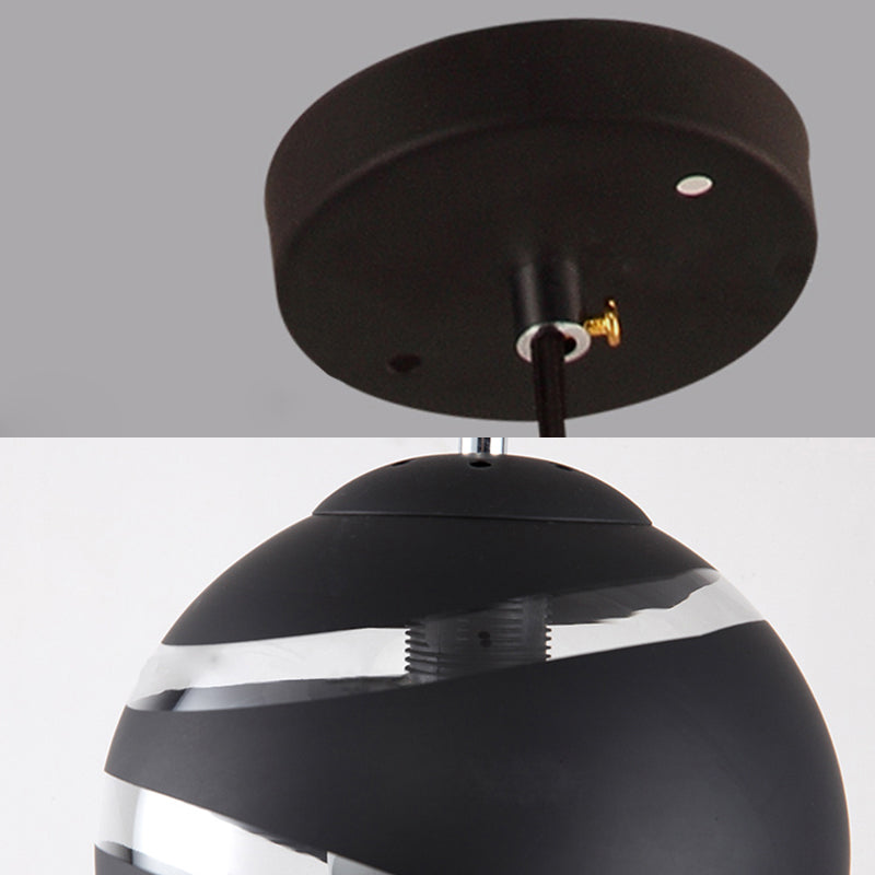 Contemporary Orbit Shade Pendant Light With Handblown Black/White Glass - Dining Room Lighting