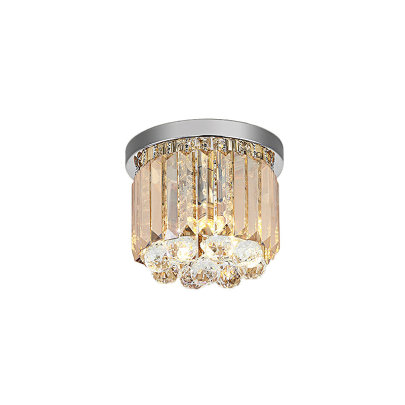Modern Led Chrome Flush Mount Ceiling Lamp - Crystal Cylinder Light Fixture (8/12 Dia)