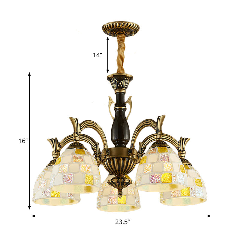 Vintage Stained Glass Mosaic Hanging Light - 5-Light Indoor Fixture For Living Room
