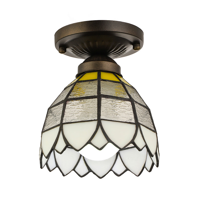 Vintage Stained Glass Flush Mount Light Fixture For Bedroom