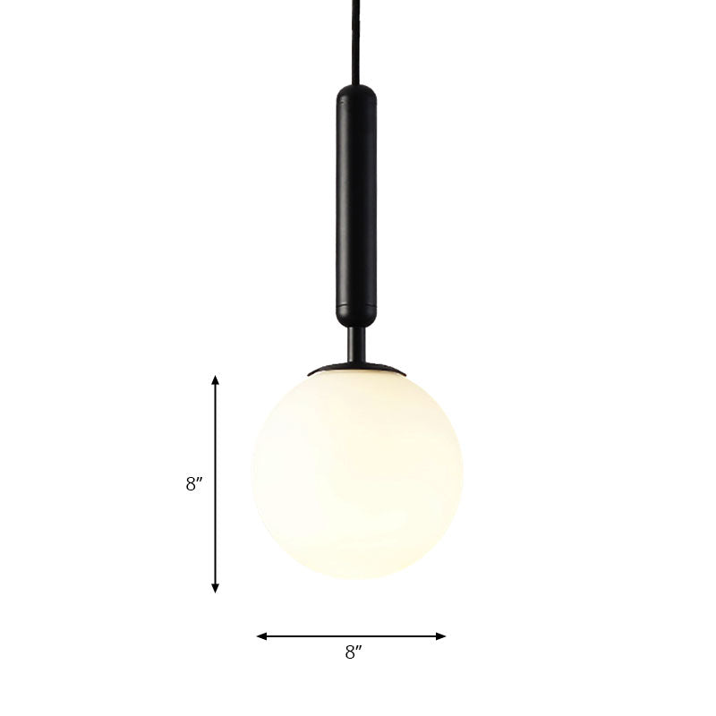 Modernist White Glass Pendant Light With Black/Gold Finish - Adjustable Sizes