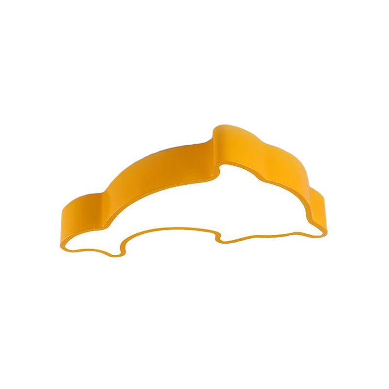 Dolphin Led Ceiling Light For Childrens Bedroom - White/Red/Yellow Acrylic Flush Mount Fixture
