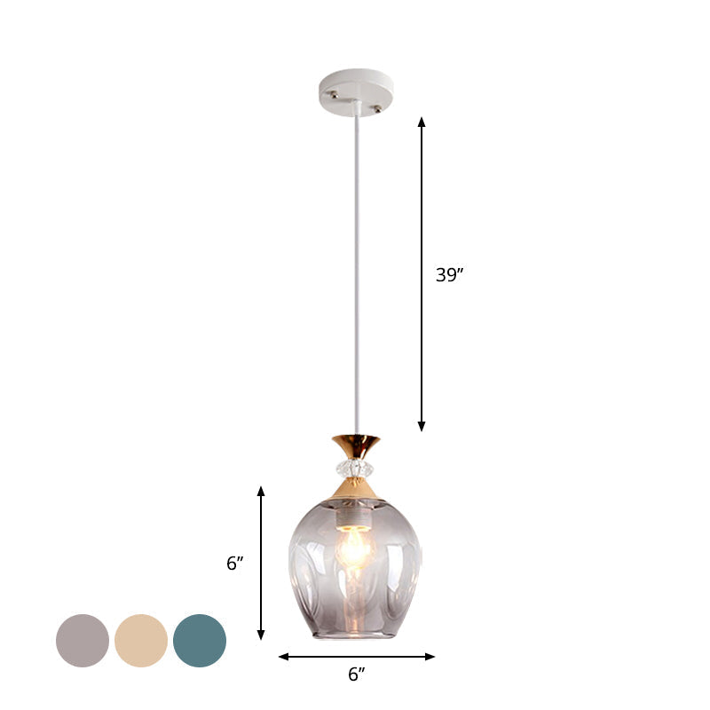 Sleek Cup-Shape Modern Pendant With Grey/Blue/Amber Dimpled Glass - 1 Light Hanging Fixture