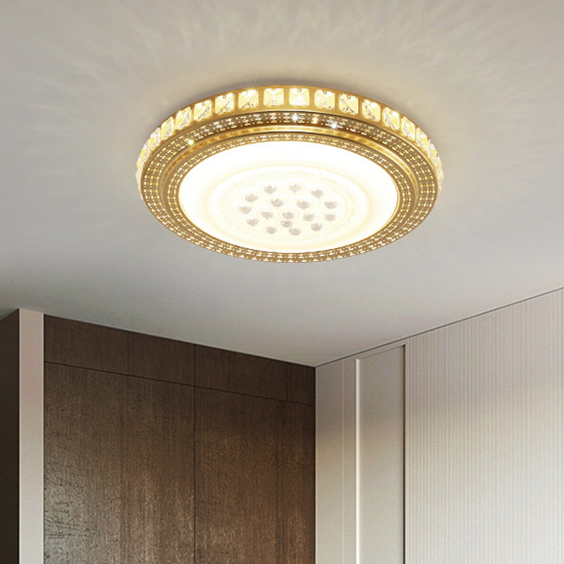 16’/19.5’ W Led Gold Flush Mount Light With Crystal Shade For Parlor Ceiling Lighting
