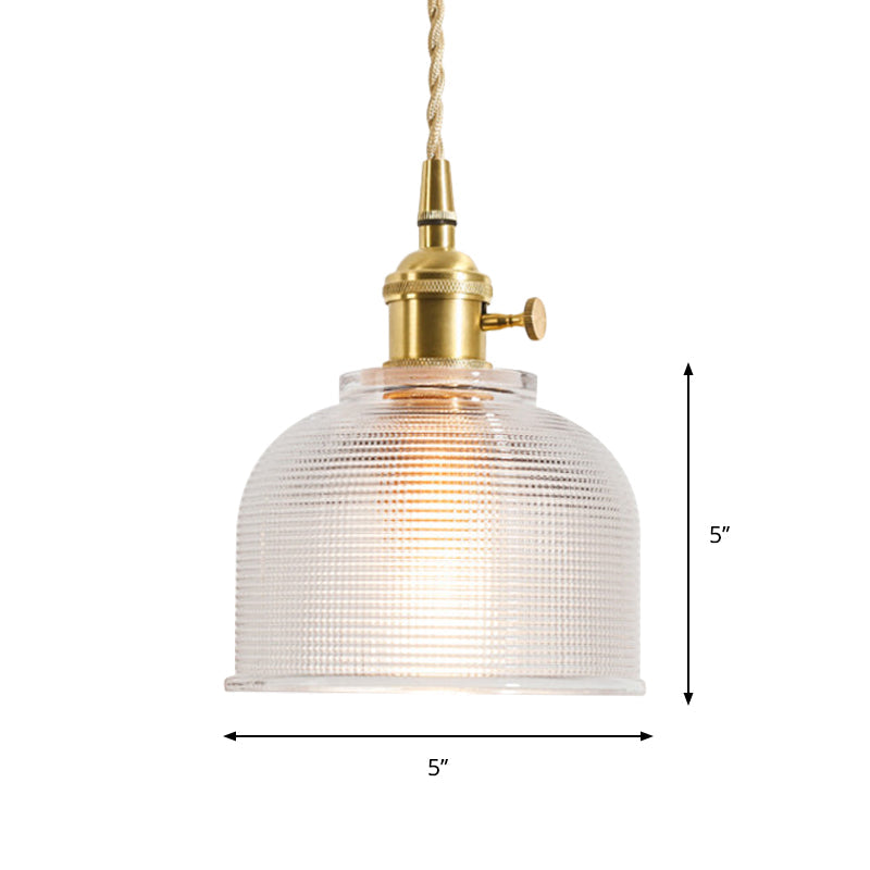 Floral Brass Hanging Lamp - Rustic Cone Pendant Light With Clear Ribbed Glass Ideal For Table