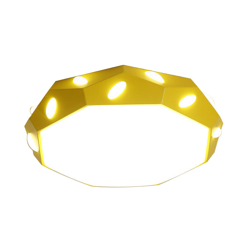 Kids Bedroom Octagon Shade Flush Ceiling Light With Leaf Macaron Design - Acrylic Led Lamp
