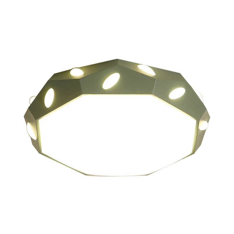 Kids Bedroom Octagon Shade Flush Ceiling Light With Leaf Macaron Design - Acrylic Led Lamp