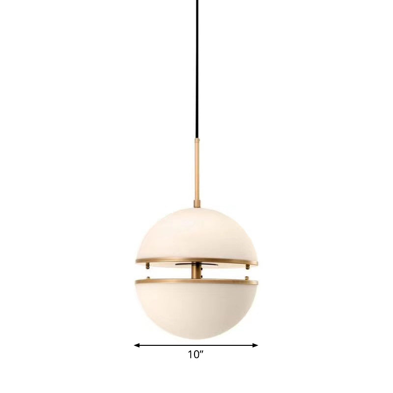 Frosted White Glass Hanging Lamp - Brass Postmodern Single-Bulb Pendant (8/10/12)
