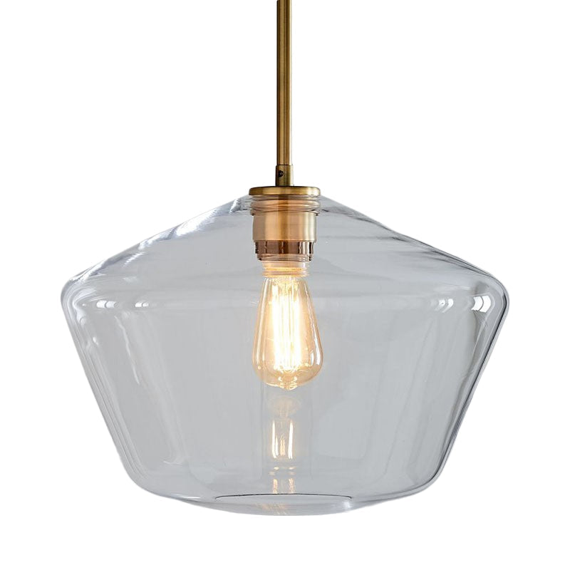 Postmodern Clear Glass Pendant Light In Gold For Restaurants - 1-Light Gyro/Gem/Diamond Design