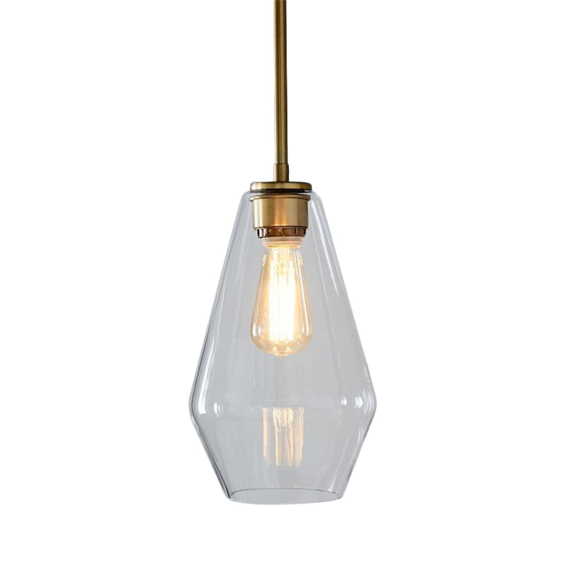 Postmodern Clear Glass Pendant Light In Gold For Restaurants - 1-Light Gyro/Gem/Diamond Design