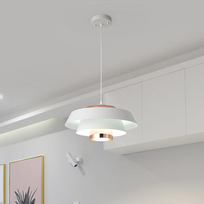 Modern 3-Tier Round Hanging Pendant Light In Metallic Black/White & Rose Gold Led Ceiling Fixture