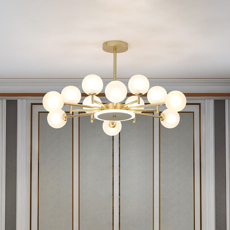 Contemporary Black/Gold Starburst Chandelier | Opal Frosted/Clear Glass Suspension Lighting For