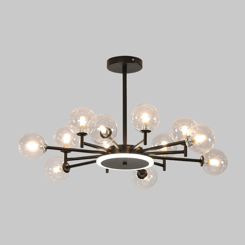 Contemporary Black/Gold Starburst Chandelier | Opal Frosted/Clear Glass Suspension Lighting For