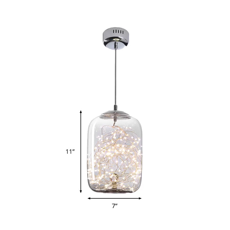 Contemporary Led Pendant Light With Elegant Amber/Smoke Grey Glass Globe/Cylinder/Oval Design For