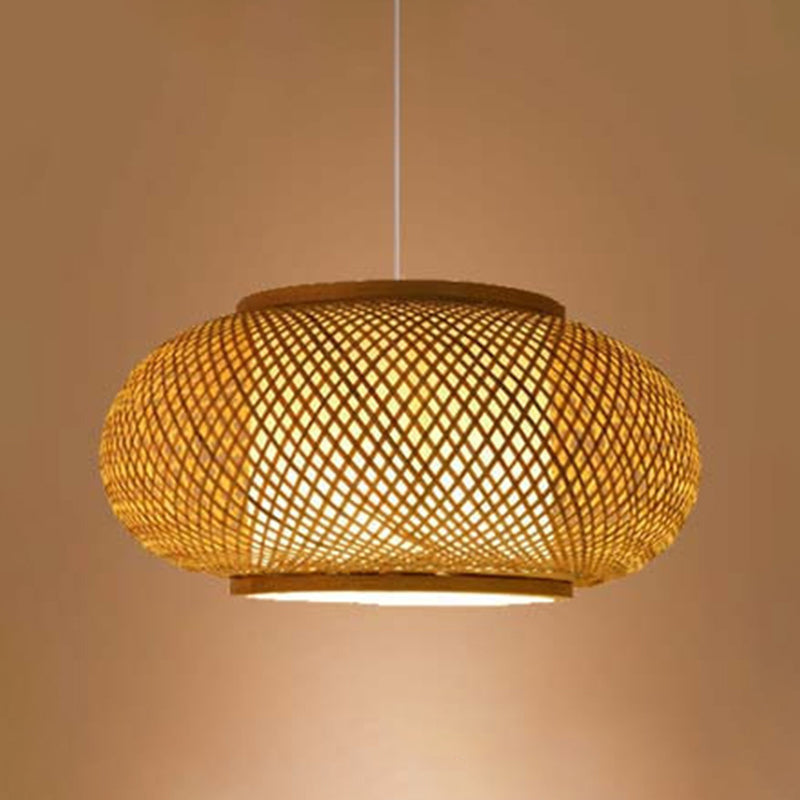 1-Light Asian Beige Pendant Lamp With Rattan Shade - Restaurant Pendulum Light
Alternatively A