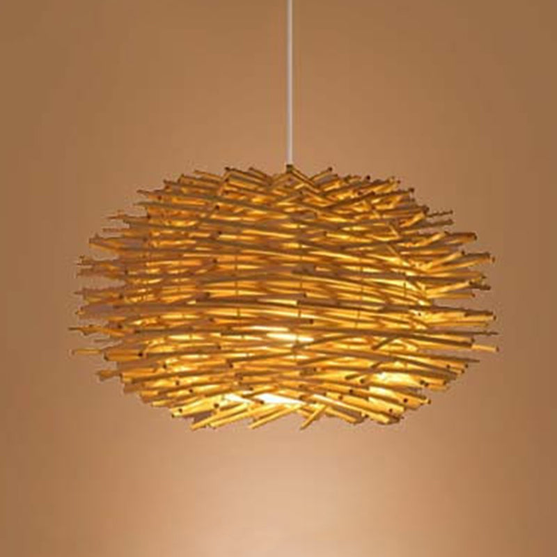 1-Light Asian Beige Pendant Lamp With Rattan Shade - Restaurant Pendulum Light
Alternatively A