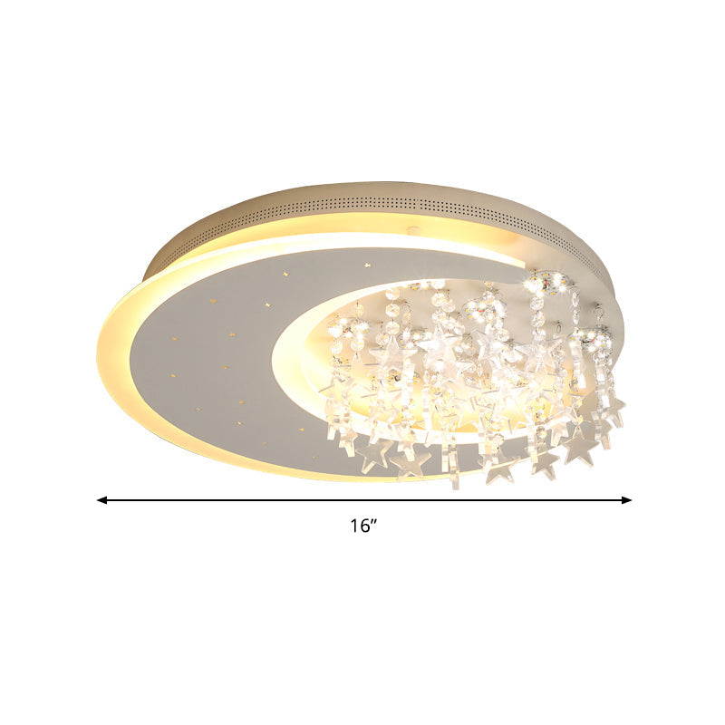 Crystal Deco Led Flushmount Ceiling Light For Kids Bedroom - Modern & White