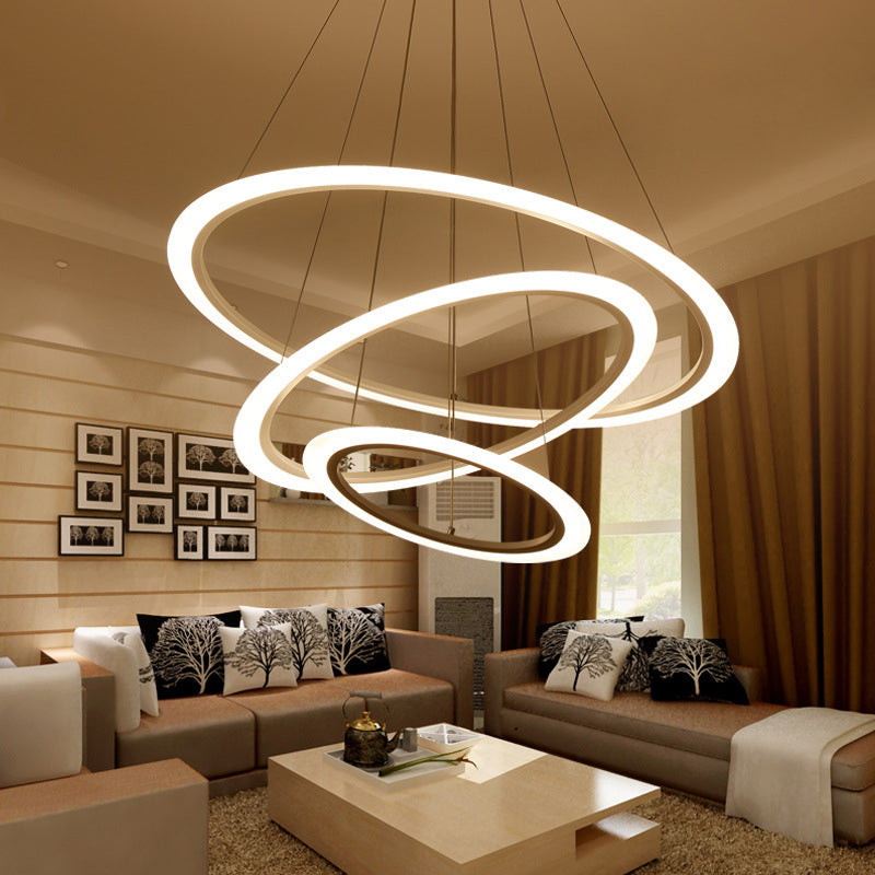Minimalist Acrylic White Led Pendant Chandelier - Circular 2/3/4-Tier Ceiling Hang Light For Dining