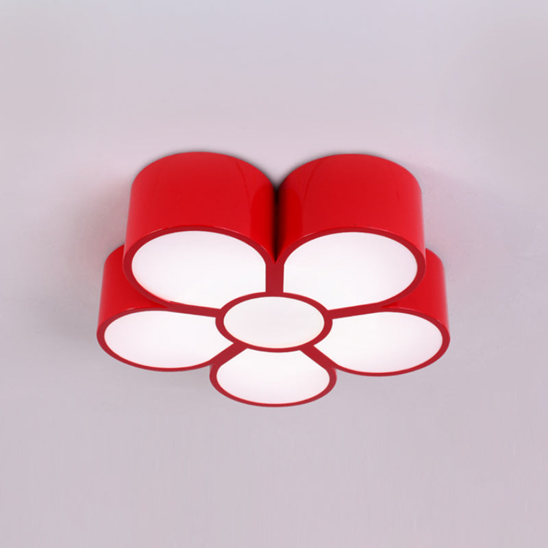 Adorable Girls Bedroom Led Ceiling Light With Cartoon Flush Mount Lamp And Flower Acrylic Shade Red