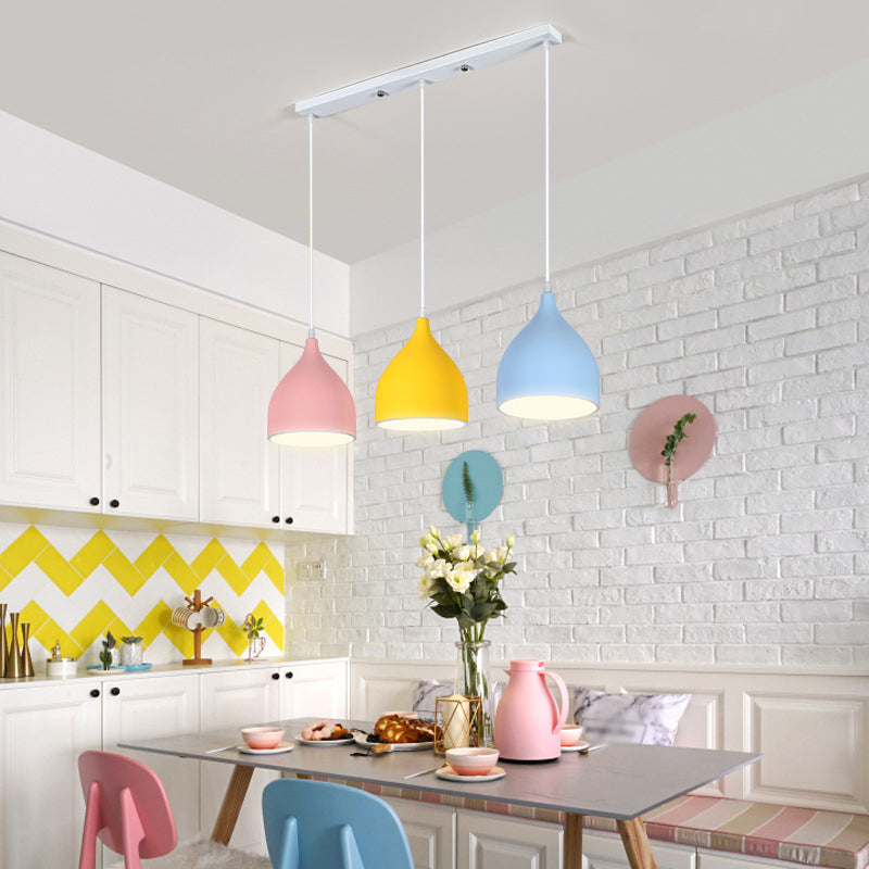 Simplicity Multi Pendant Light With 3 Onion Shade Metal Heads - White Hanging Lamp Kit For Dining