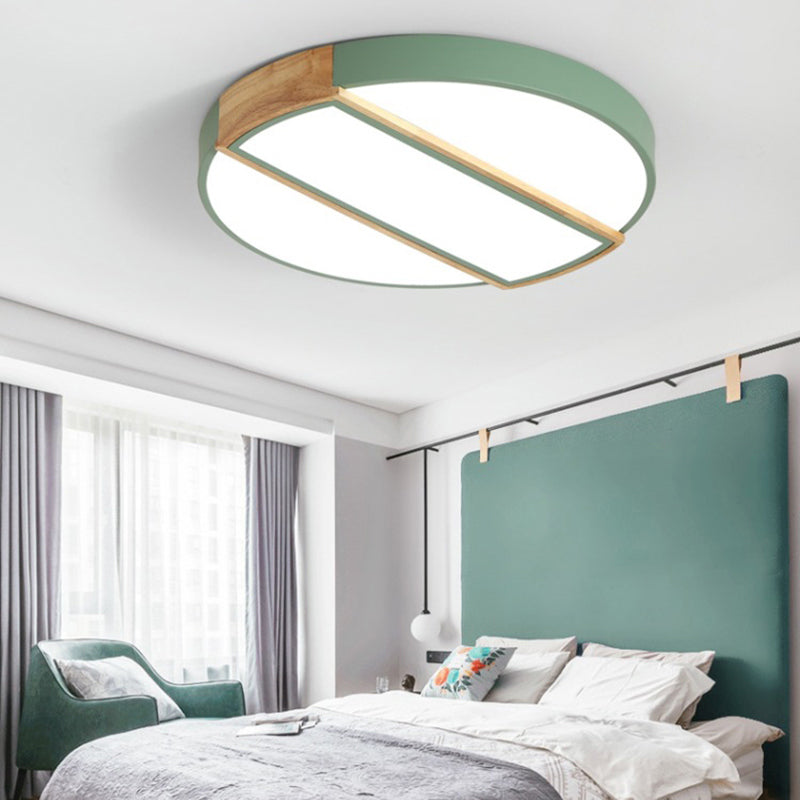 Modern Round Led Flush Mount Light In Macaron-Inspired Colors For Living Room Ceiling Green