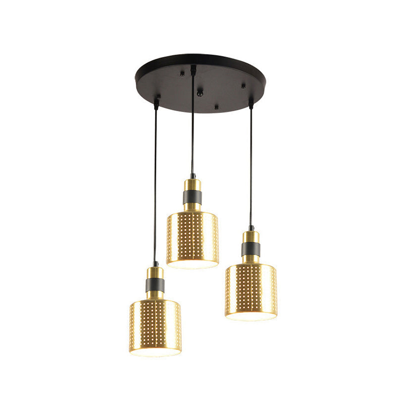 Brass Multi-Pendant Dining Room Hanging Lamp Kit With 3 Punched Bottle Lights / Round