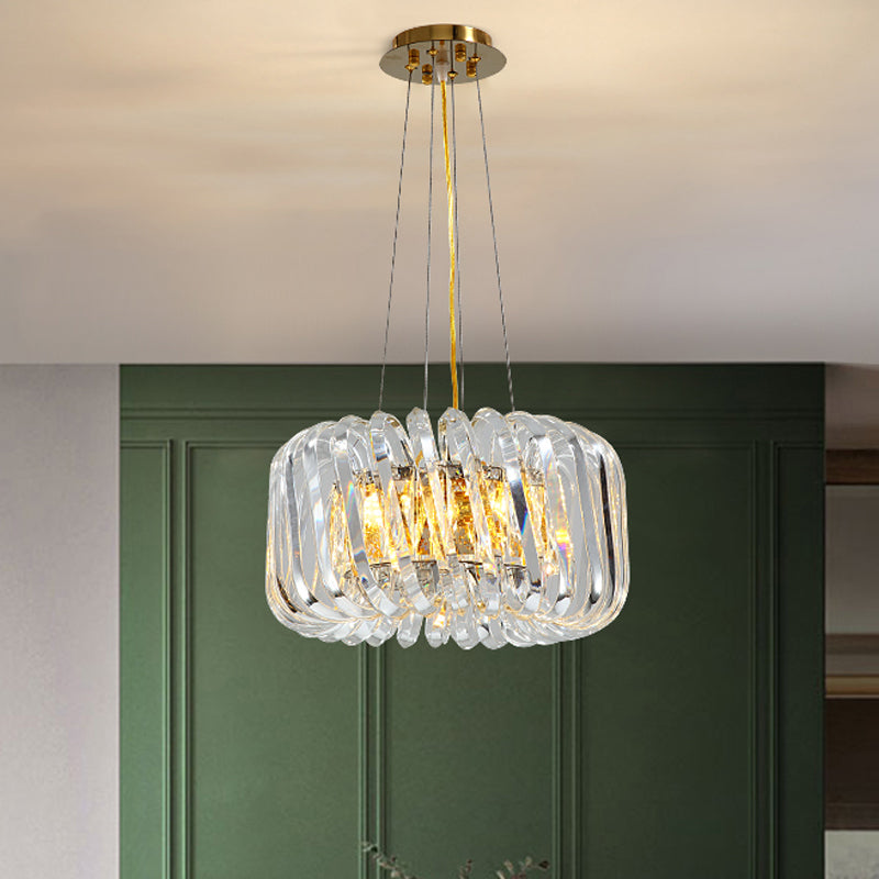 Minimalist K9 Crystal Chandelier Pendant Light Fixture - Available In 4/8/12 Lights Gold