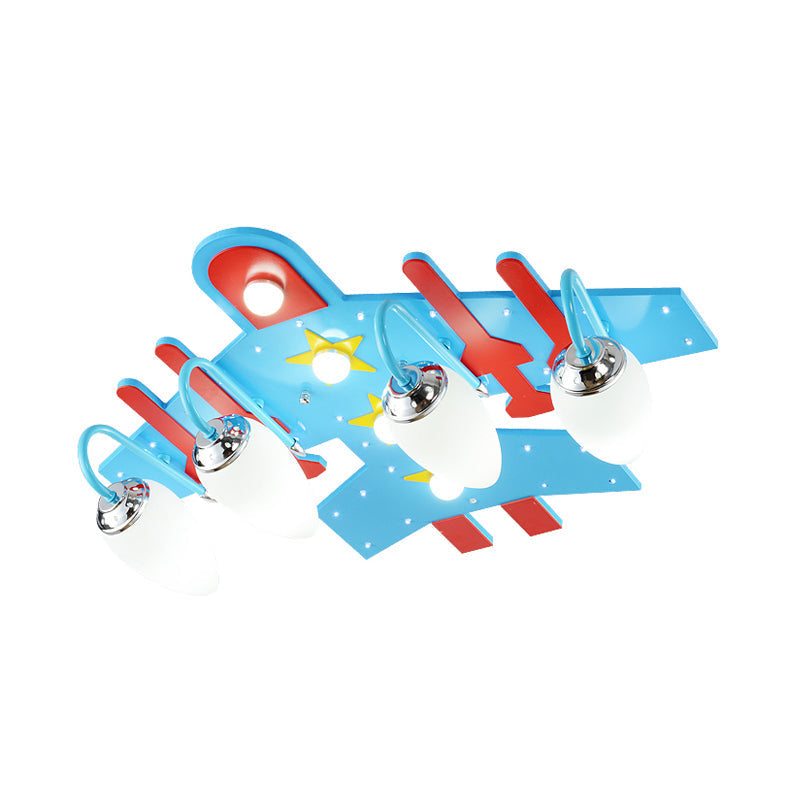 Blue Wooden Cartoon Led Ceiling Light - Kids Kindergarten Plane Shape Design