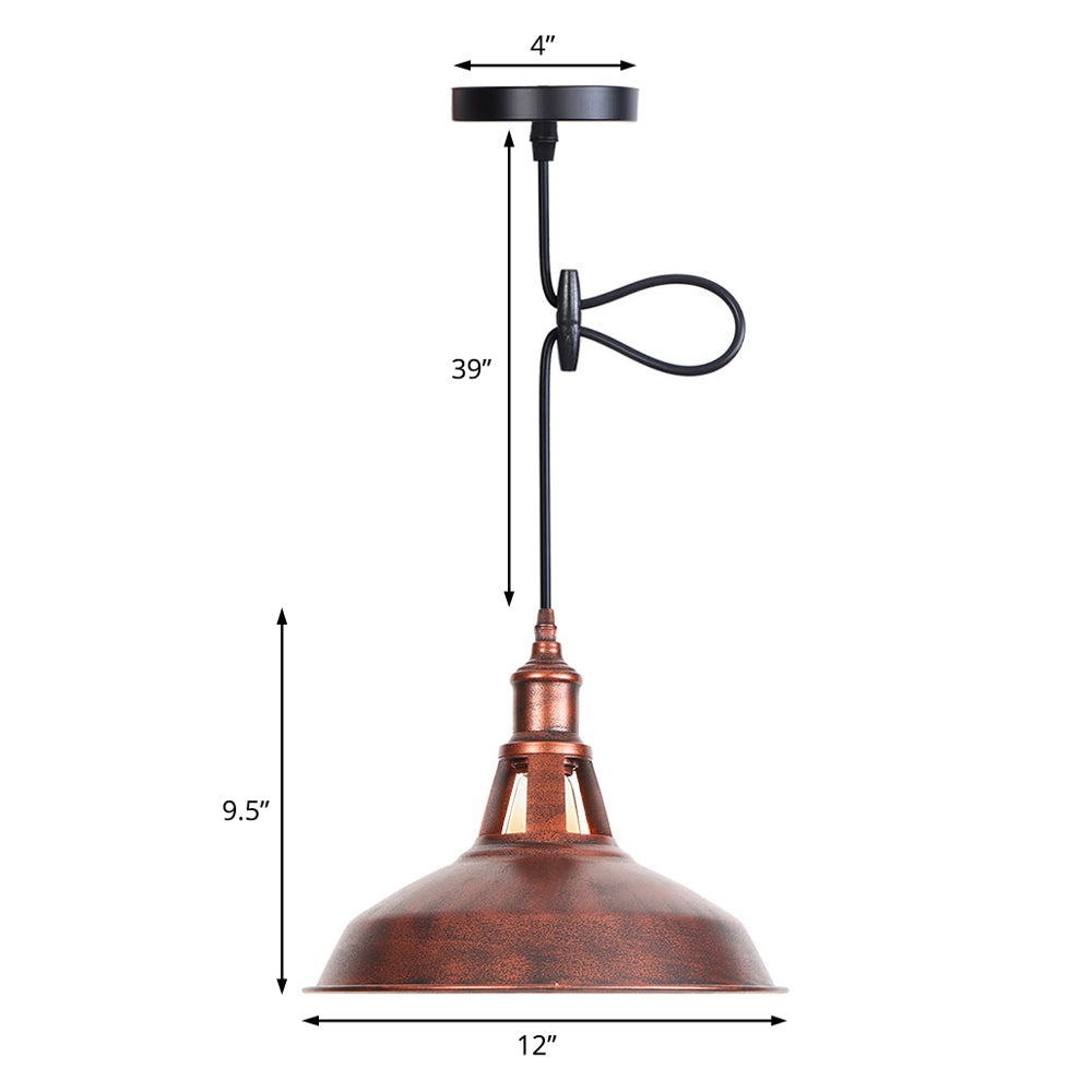 Wrought Iron Rust Pendant Lamp - Vintage Barn Style Suspension Light For Living Room (12/16 Width)
