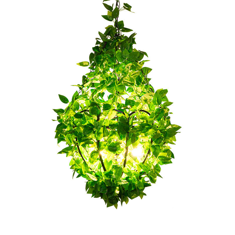 Iron Green Plant Chandelier - 3-Head Industrial Pendant Light For Restaurants