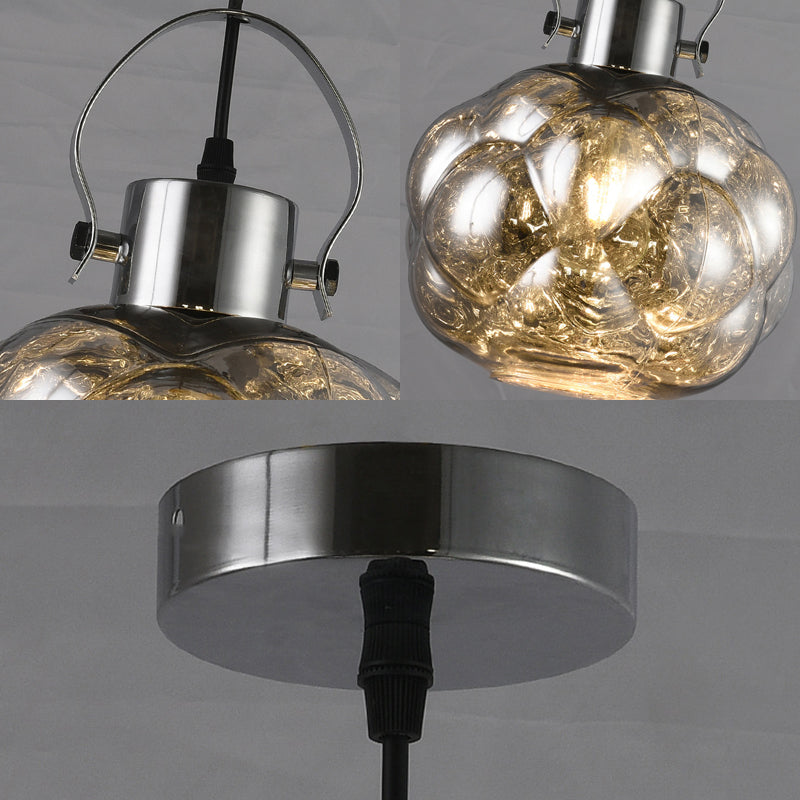 Modern Hand Blown Glass Pendant Light - Global 1-Light Ceiling Lamp For Dining Room Chrome/Gold/Rose