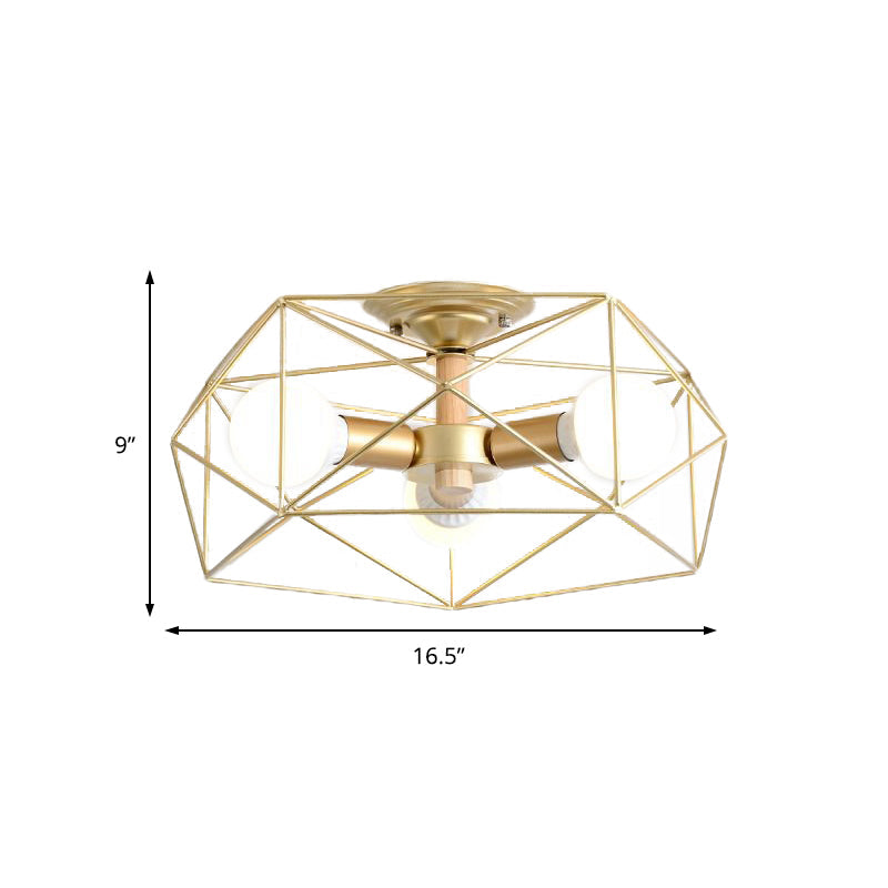 Opal Glass Geometric Semi Flush Gold Light Fixture For Industrial Bedroom - 3/4/5 Lights
