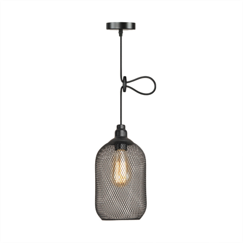 Industrial Wire Mesh Metal Pendant Light - Adjustable Height Black Finish / B