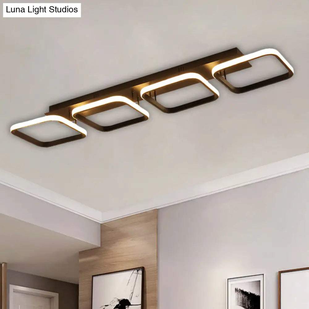 21.5’/31’/41’ L Square Semi Flush Acrylic Lamp Black/Gold Led Ceiling Mount Warm/White Light