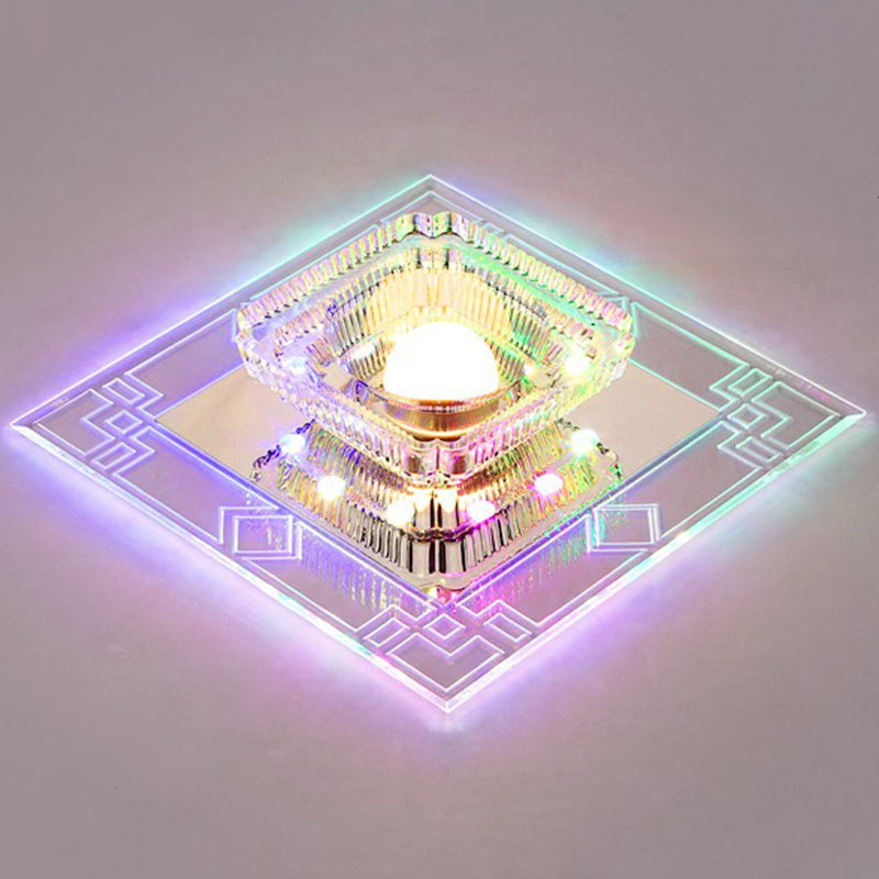 Modern Clear Crystal Led Flush Mount Ceiling Light For Entryway