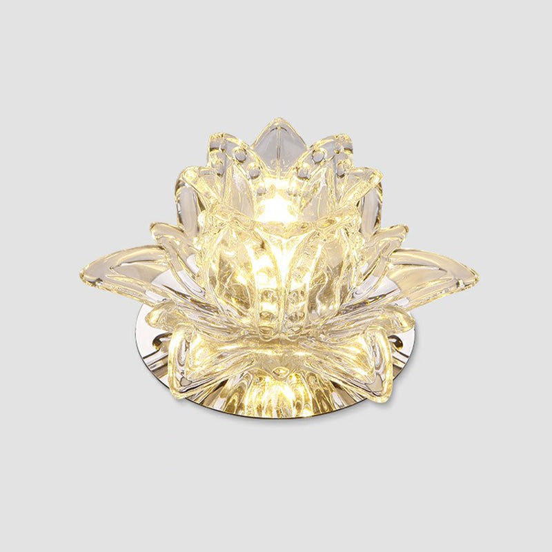 Modern Lotus-Shaped Entryway Led Crystal Flush Mount Ceiling Light In Clear