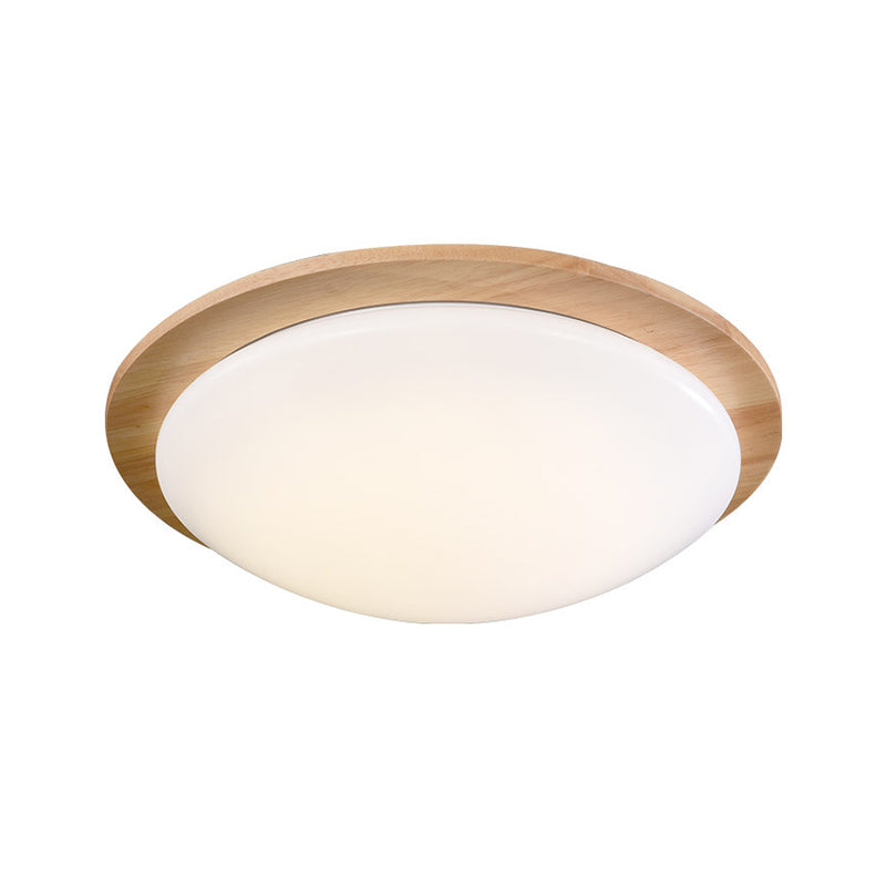 Contemporary Beige Led Flush Mount Lamp With Wood Canopy - 12/15 Wide Sphere Design