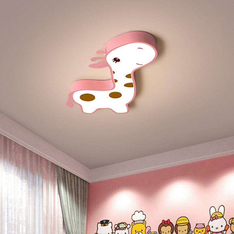 Giraffe Shaped Led Acrylic Flush Mount Lamp In Blue/Pink - Cartoon Style Light Fixture For Bedroom