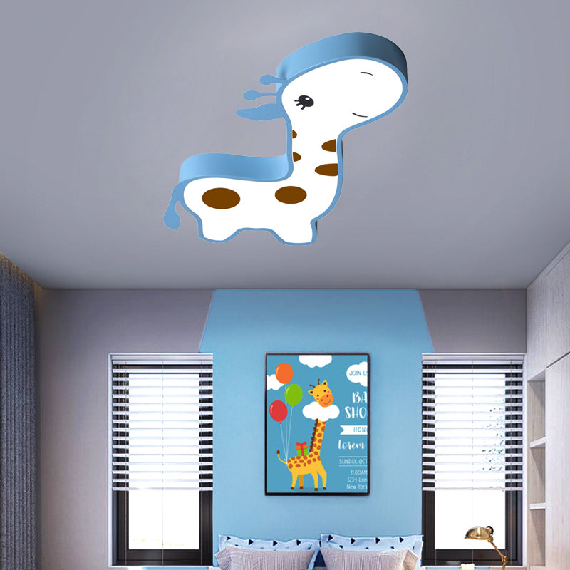 Giraffe Shaped Led Acrylic Flush Mount Lamp In Blue/Pink - Cartoon Style Light Fixture For Bedroom