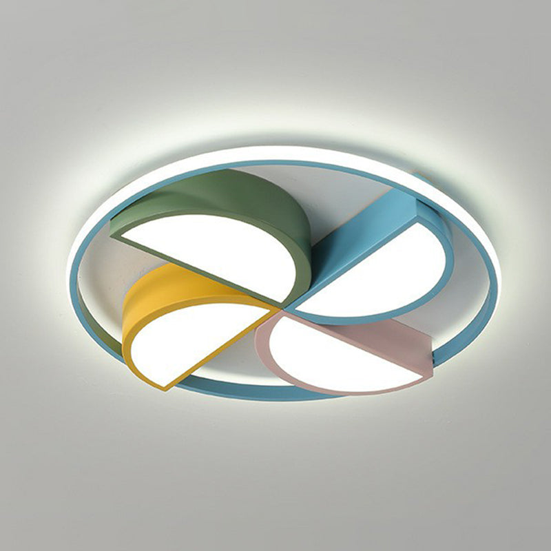 Blue Macaron Pinwheel Led Flush Ceiling Light Fixture For Bedrooms