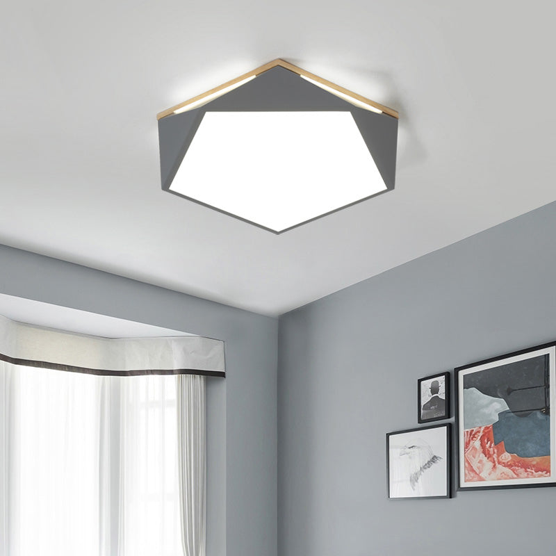 Pentagon Led Flush Mount Lamp In Acrylic White/Blue/Green - 12.5/16.5/20.5 Wide